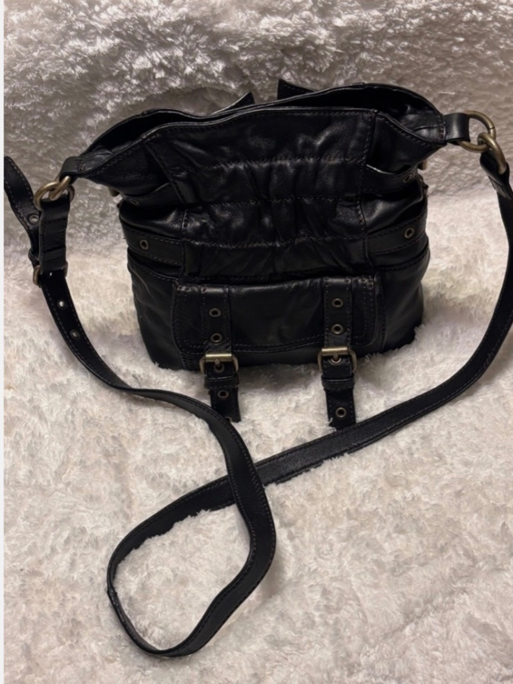 Hype Black Leather Crossbody Bag with Buckle Accents